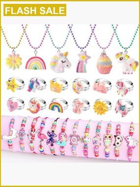 Kids Jewelry Set - 6 Necklaces 12 Rings 12 Bracelets Dress Up Play